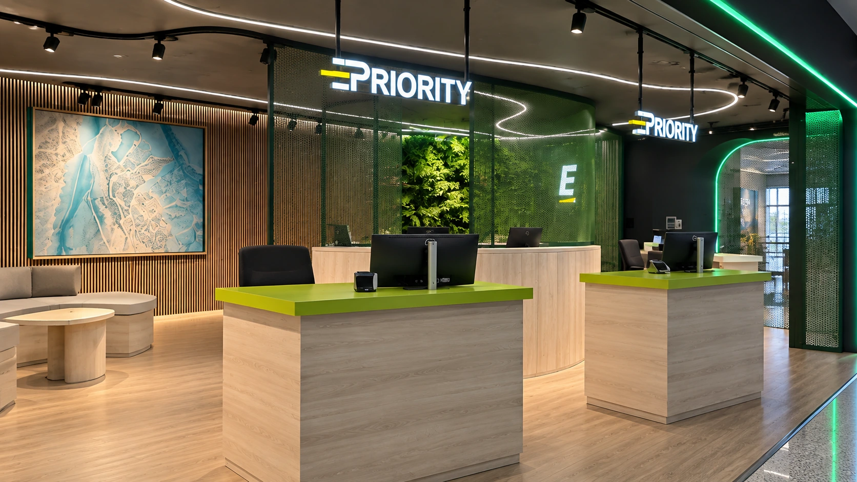 Priority-alue · Tiskit, materiaalit ja opasteet